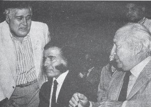 José Rodríguez (SMATA), Carlos Menem y Lorenzo Miguel (UOM)
