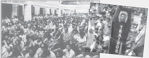Izquierda: Febrero de 1980: Acto fundacional del PT. Derecha: 6 de agosto de 2004: movilización de estatales repudia a Lula